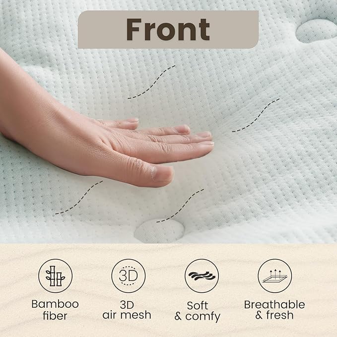 QUIETSEA Reversible Mattress Topper Twin XL Egg Crate Memory Foam Mattress Topper, Bamboo Viscose Mattress Pad Twin XL, Noiseless Waterproof Mattress Cover with Deep Pocket up to 21", 39" x 80"