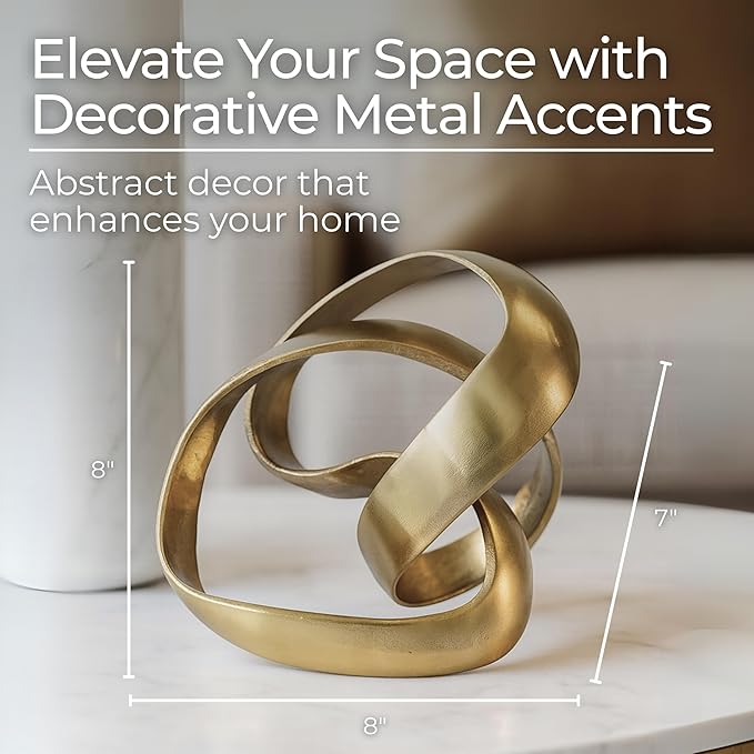 Metal Decorative Object – Minimalist Shelves & Coffee Table Decor – Aluminum Knot Sculpture Modern Home Decor for Office, Bedroom & Living Room – 8" x 7", Gold