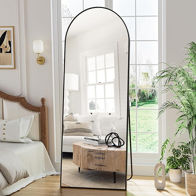 Arched Floor Mirror, 56"x20" Full Length Mirror, Standing Mirror Hanging or Leaning, Body Mirrors with Stand, Wall Mounted Arched-Top Mirrors with Aluminum Frame for Bedroom (Black)