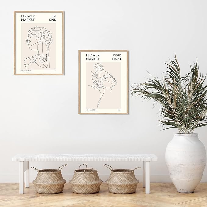 Flower Market Wall Art Prints Botanical Aesthetic Decor Minimalist Poster Inspirational Theme Flower Line Photo Vintage Abstract Pictures Canvas Wall Art Colorful Floral Wall Decor for room (11x14