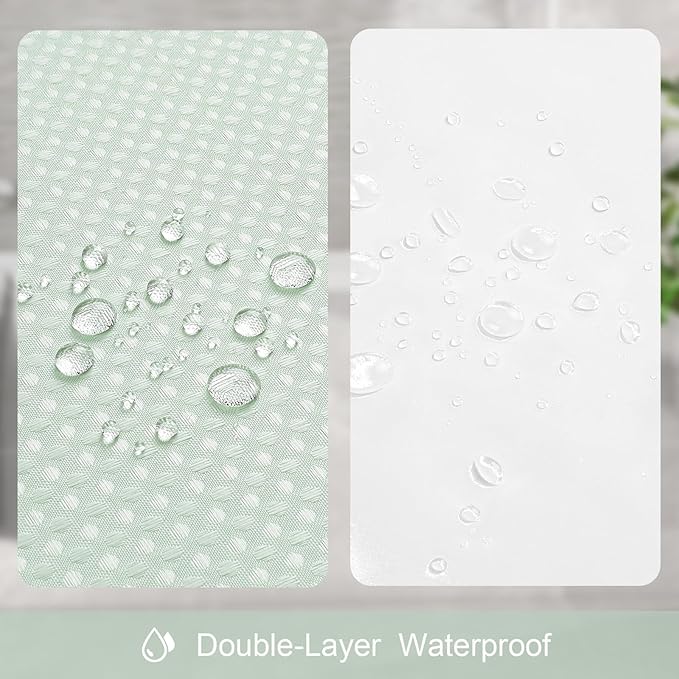 3 in 1 Shower Curtain Set, Mint Green Waffle Shower Curtain and PEVA Liner Set with 12 Stainless Steel Shower Curtain Hooks, Waterproof Shower Curtains for Bathroom, 72 W x 72 H