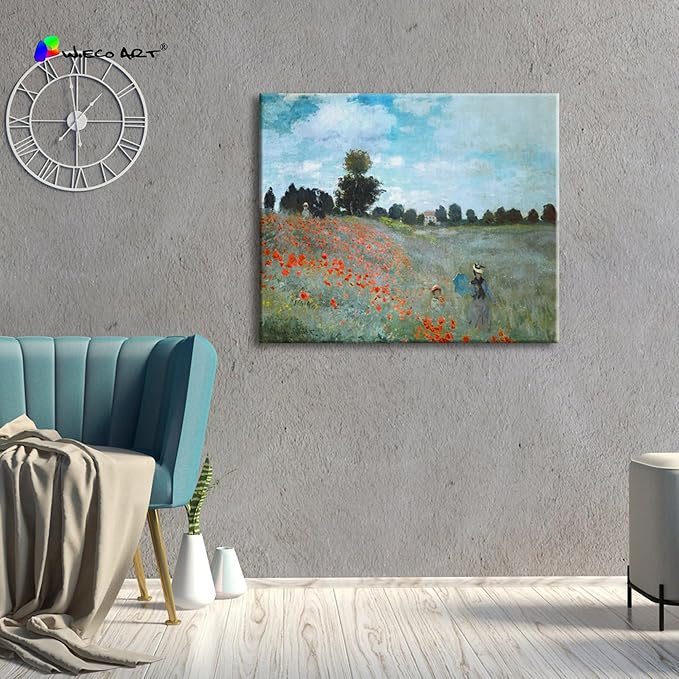 Wieco Art The Poppy Field Near Argenteuil Canvas Prints Wall Art of Claude Monet Famous Oil Paintings Reproduction Classic Landscape Pictures Artwork for Bedroom Decorations