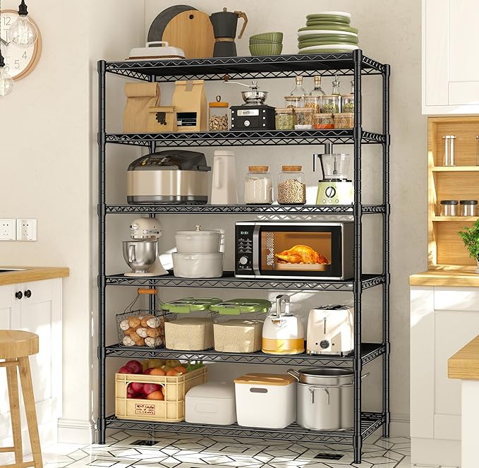 6 Tier Metal Shelving 75" H Adjustable Storage Shelves, 1200LBS Wire Shelving Unit for Storage Rack, Metal Shelves for Pantry Shelves, Garage, Kitchen, 75" Hx 36" Wx 18" D