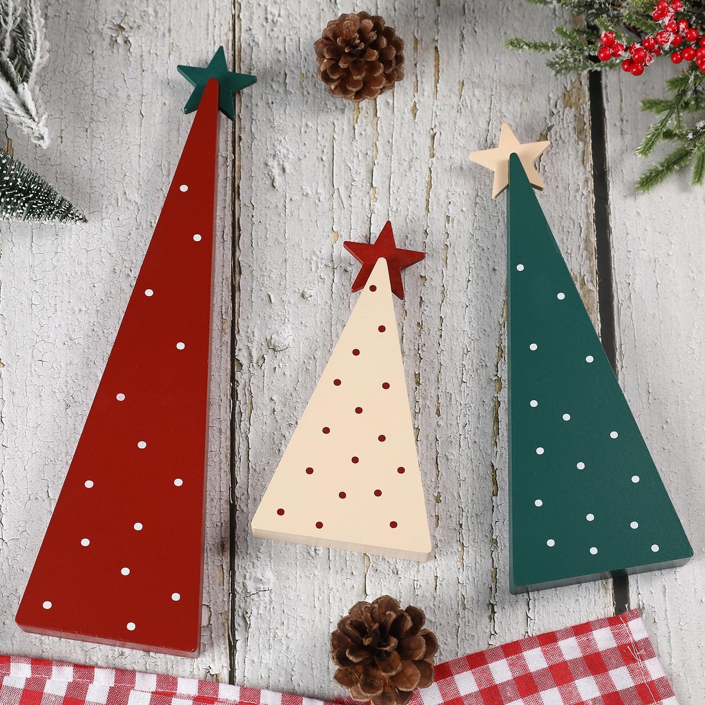 Christmas Decorations-Three Sizes Wooden Tree Sign with Star-Christmas Decorations for Home Shelf Mantel Fireplace Table Party Decor