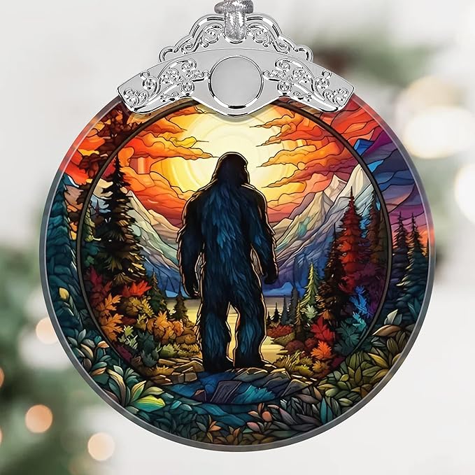 Sasquatch Stained Glass Hanging Ornament - Christmas Tree Decoration Idea