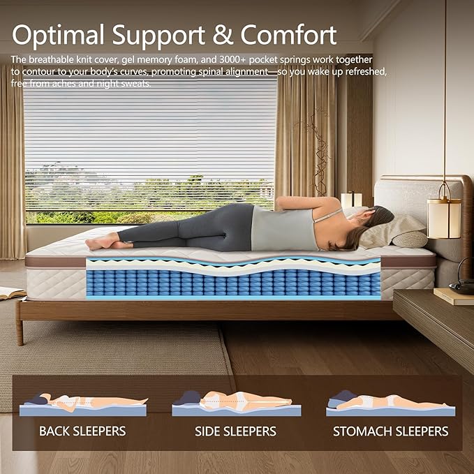 10-Inch King Size Mattress - Premium Cooling Gel Memory Hybrid Foam & 8.5" High Pocket Coils | CertiPUR-US Certified | Pressure Relief & Motion Isolation | 365-Night Risk-Free Trial