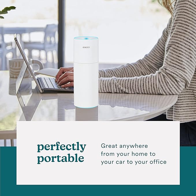 Homedics Portable Humidifier - Small Air Humidifiers for Bedroom, Plants, Office, Travel - Cool Mist Humidifiers, Color-Changing Accent Light, 2 Mist Settings, White