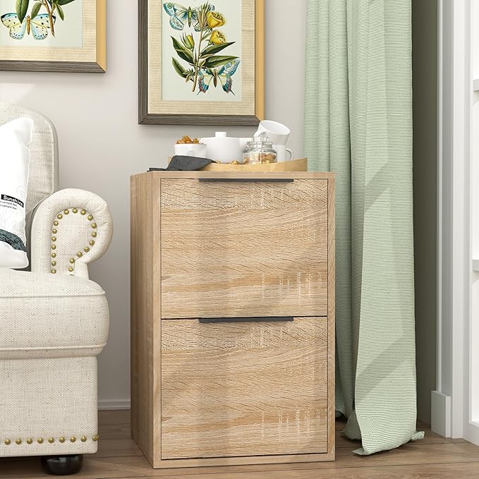 Wood File Cabinet 2 Drawer Filing Cabinets with Hanging Bars for Letter Size, Wooden Samll Vertical Filing Cabinet for Home Office, Oak