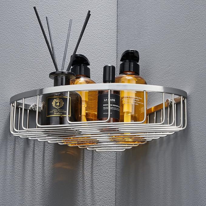 Bathroom Corner Shower Caddy Organizer, Corner-Hollow Design, SUS304 Stainless Steel Heavy Duty Rust-Proof Bathroom Shelf Organizer Holder, Wall Mounted Storage Rack, Brushed Nickel