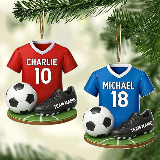 NAZENTI Personalized Soccer Christmas Ornament 2025, Custom Boy or Girl Soccer Player Ornament with Name and Number, Flat 2D Acrylic Tree Decoration, Sports Keepsake Gift for Kids, Teens, Men, Women