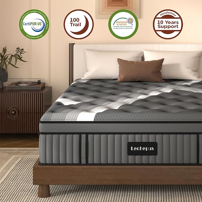 Twin XL Mattress,Lechepus 14Inch Soft Memory Foam Hybrid Mattress in Box,Plush Feel Twin XL Size with Supportive Pocket Coil for Back Pain Relief,Motion Isolation, None of Fiberglass