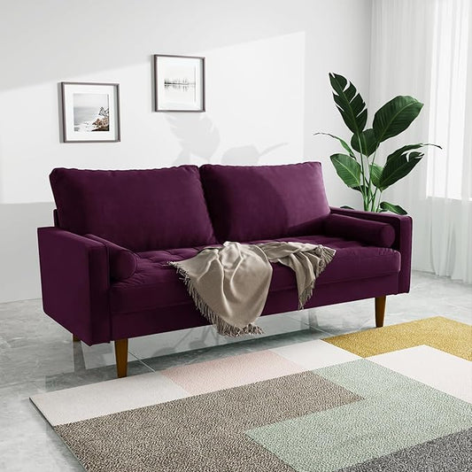 Modern Sofa,70 Inch Velvet Couch for Living Room,Spring Cushions,Easy Assembly Modern Couches with Throw Pillow for Small Spaces (Eggplant)