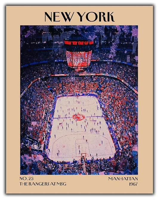 Retro Vintage New York Wall Art Print - 11x14 Unframed Poster - New York City Souvenirs, Cute Trendy Colorful Wall Decor (The Rangers at MSG, 11x14")