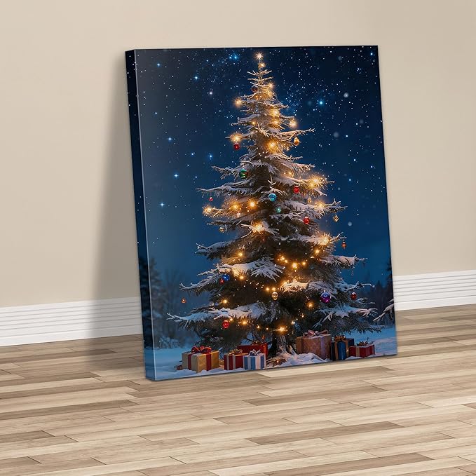 Framed Christmas Pictures Wall Decor,Vintage Pine Tree Prints,Winter Christmas Canvas Wall Art Decoration for Bedroom Bathroom Living Room Rustic Xmas Holiday Gifts (Christmas Tree 13, 11'' X 14'')