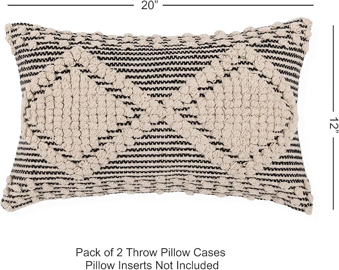 REDEARTH · Boho Textured Throw Pillow Cushion Covers- Lumbar Woven Tufted Decorative Farmhouse Cases Set for Couch, Sofa, Bed, Chair, Dining, Patio, Outdoor; 100% Cotton (12"x20", Gray) Pack of 2