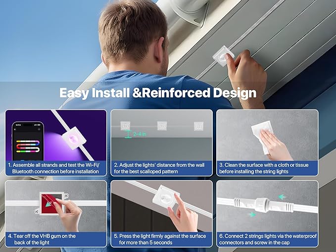 Permanent Outdoor Lights, 100FT RGB+IC LED Lights with Smart APP & Remote Control, 72 Scene Modes, Waterproof IP65 for Holiday, Christmas, Yard Decorations(Extension Cord Not Included)