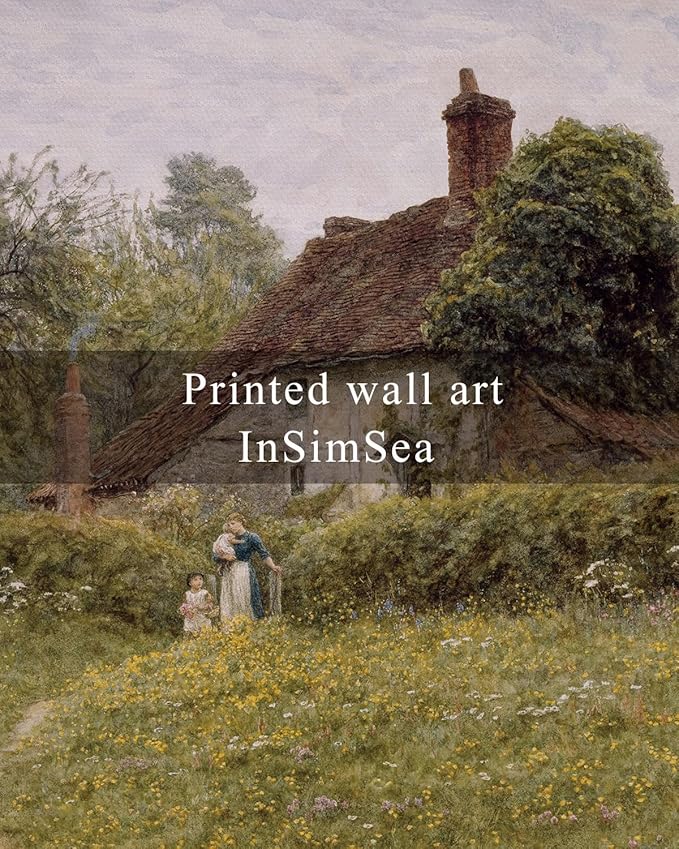 InSimSea Framed Canvas Wall Art Vintage Decor, Old Cottages Countryside Landscape Large Canvas Wall Art, Rustic Farmhouse Wall Decor for Bedroom Living Room Bathroom, 16"x24"