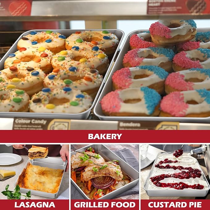 Leonyo Rectangular Cake Pan, 12⅓ x 9¾ x 2 Inch Stainless Steel Baking Trays, Nonstick & Oven Safe, Deep Lasagna Pan for Focaccia, Bread, Brownies, Casseroles