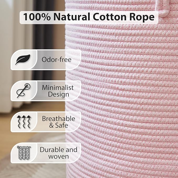 Laundry Hamper Basket, Woven 58L Tall Laundry Basket for Blanket Organizer- Nursery Hamper for Bedroom And Bathroom Storage