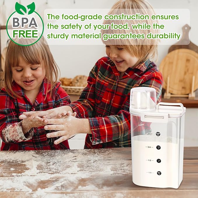 TBMax Rice Container Cereal Storage Container 2.64Qt, Upgraded Crystal-Clear PET Plastic Kitchen Pantry Food Storage Container with Cup & Off White Lid, Small Pet Dog Cat Food Container Dispenser