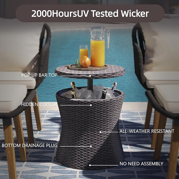 5-Piece Patio Conversation Sofa Set, Rope-Woven Furniture Set with Rattan Cool Coffee Table, Outdoor Furniture Setwith 2 Footstools for Garden, Backyard, Balcony, Black & Beige