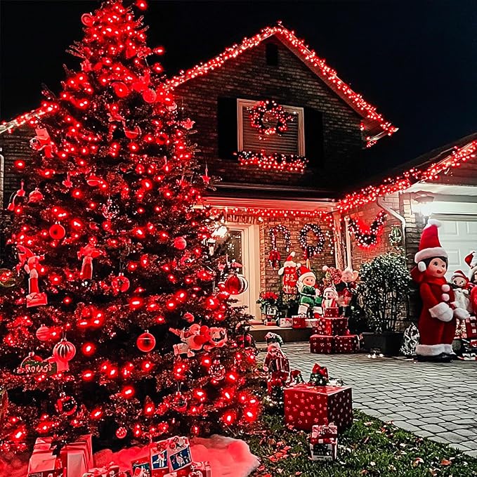 JMEXSUSS Red Christmas Lights Outdoor Indoor, 66ft 200 LED Red String Lights Clear Wire, 8 Modes Xmas Twinkle Fairy Light Plug in for Tree Room Party Christmas Decorations