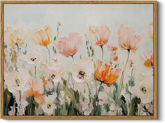 InSimSea Framed Wall Art for Living Room Flower Paingtings Tulips in Full Bloom Pictures Wall Decor Room Aesthetic Floral Art Elegant Canvas Print Home Decor for Bathrrom, Bedroom Décor 12x16In
