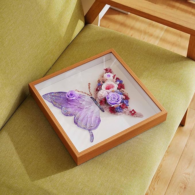 Handmade Butterfly Wall Art with Preserved Roses, 12x12 Shadow Box Frame Gifts, Unique Birthday & Anniversary Present for Women Mom Wife Girlfriend Daughter