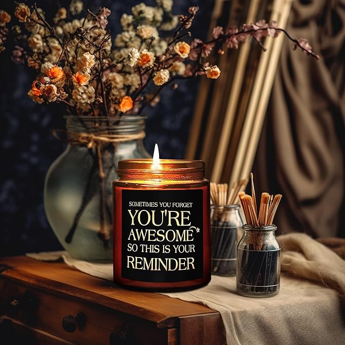 Birthday Gifts for Women, Men - You're Awesome Soy Jar Candles - Unique Thank You, Friendship Gifts for Her, Best Friend, Sister, Girlfriend - Relaxing Stress Relief Scented Candle for Home
