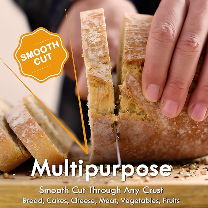 8-Inch Kitchen Essential Serrated Bread Knife, Steel Seamless Handle