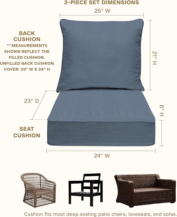 Honeycomb Outdoor Deep Seat, 24" W x 23" D, Solarvie Blue Outdoor Chair Cushion