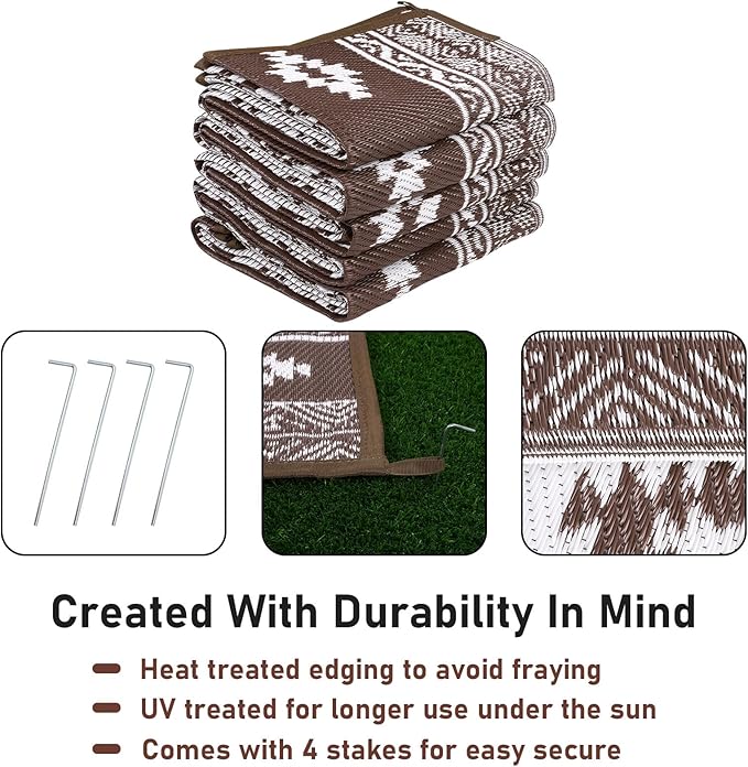 HiiARug Outdoor Rug for Patios Clearance 8'x10' Outdoor Plastic Straw Rug Waterproof Patio Camping Rug Reversible RV Mat Outdoor Area Rugs for Outside RV, Patio, Backyard, Deck, Camping