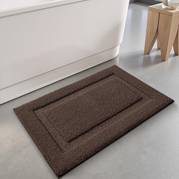 LUMI Ultra Soft Bathroom Rugs Non Slip with Rubber Backing, Absorbent Washable Bath Mat Quick Dry, Upgraded Premium Microfiber Plush Carpet for Bathtub and Shower Floor, Brown, 17x30