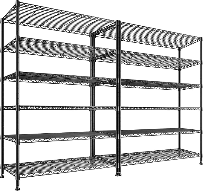 REIBII 75''H Storage Shelves Metal Shelving Unit, 6 Tier Wire Shelving for Pantry Shelves Adjustable 1200LBS Garage Shelving Heavy Duty Storage Rack for Kitchen Garage, 35.4''W*75''H*15.7" D, 2PCS