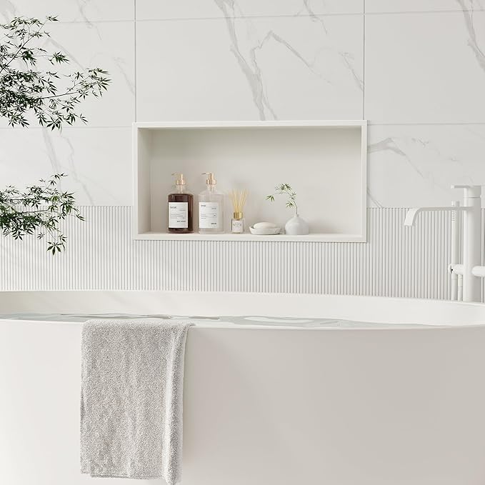 Stainless Steel Shower Niche 24" X 12", No Tile Needed Wall Niche, Recessed Shower Shelf for Bathroom Storage, Matte White