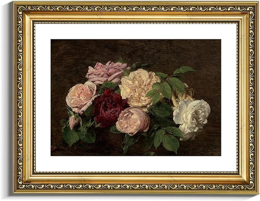 VIYYIEA Gold Framed Wall Art Canvas Print Home Decor Rose Vintage Botanical Prints Room Decor Flower Paintings Canvas Art Pictures Wall Decor Floral Wall Art for Living Room Bedroom Office 11x14in