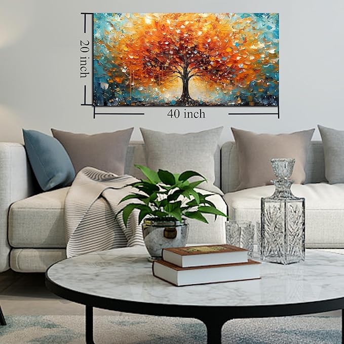 Zoyotago Large Canvas Wall Art Orange Yellow Tree Picture Modern Canvas Prints Ready to Hang for Bedroom Living Room Size 20x40