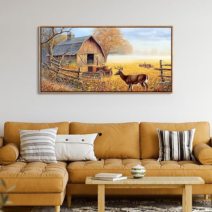 JEAWA Animal Canvas Wall Art Decor - Deer Canvas for Wall Decor, Farm Artwork Decor, Large Framed Wall Art for Living Room Bedroom, 24x48 IN