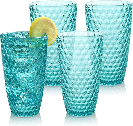 BELLAFORTE Shatterproof Tritan Plastic Tall Tumbler, Set of 4, 19oz - Laguna Beach Drinking Glasses - Unbreakable Tritan Drinking Glasses for Parties - BPA Free - Blue