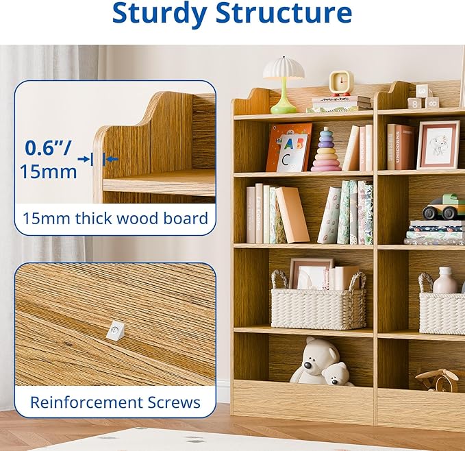 Cozy Castle 5 Tier Kids Bookshelf, 10 Cube Kids Toy Storage Organizer,Toddler Bookcase Storage Cabinet for Playroom, Bedroom, Kids Room, Reading Nook,Nursery (Natural)