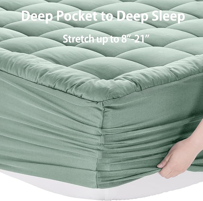 EASELAND Queen Size Mattress Pad Pillow Top Mattress Cover Quilted Fitted Mattress Protector 8-21" Deep Pocket Cooling Mattress Topper (60x80 Inches, Pale Aqua)