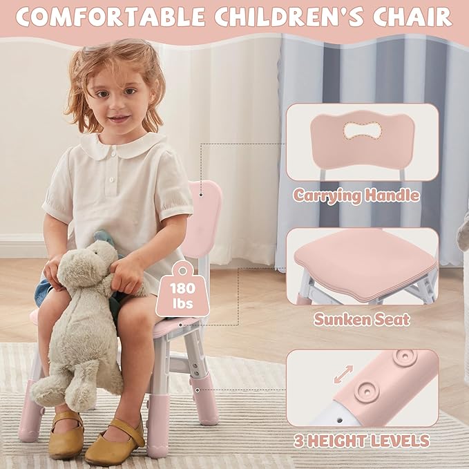 Adjustable Kids Table Chairs Set – Graffiti Desktop, Multi-Activity Height-Adjustable Toddler Study Desk for Ages 3-8 – Ideal for Home, Classroom, Daycare (B-Pink, 4 Chairs-47.2" L x 23.6" W)