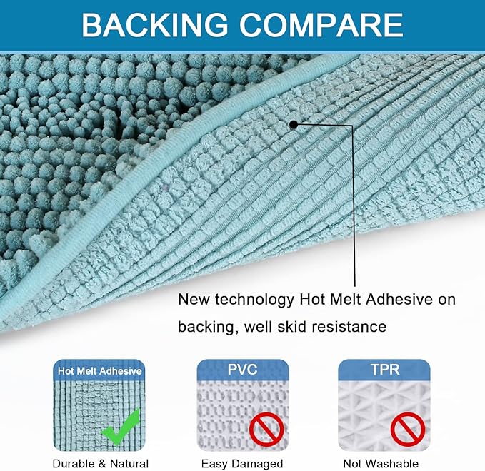 H.VERSAILTEX Bathroom Rugs Bath Mats Sets Super Absorbent Chenille Striped Bath Mats Non Skid Machine Wash Dry Rugs for Bathroom Floor Set of 2(Aqua Haze, 47 x 17 Plus 17 x 24 - Inches)