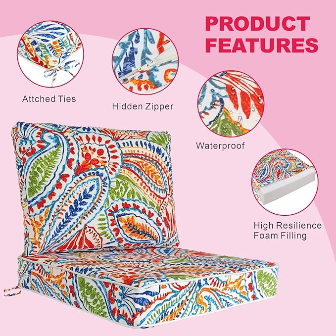 JMGBird Outdoor Cushion Tufted Pillow, Deep Seat Outdoor Chair Cushion 22"x22" Patio Cushions for Outdoor Furniture