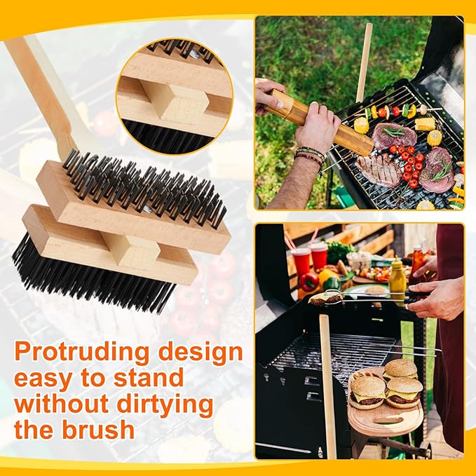 2 Pack Stainless Steel Grill Brush 48 Inch Large Double Ended Grill Brush with Long Handle for Commercial BBQs Outdoor Good Picnic Restaurant Kitchens Dealing with Grease Residue and Buildup