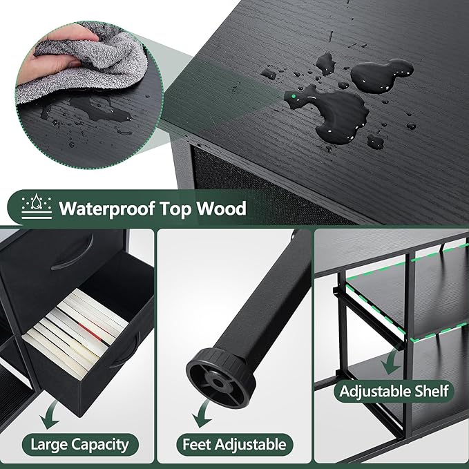 TV Stand for Bedroom, Television Stand for TV up to 46 Inch Entertainment Center Dresser with 4 Drawers Open Storage Shelves for Living Room, Entryway (Black and Charcoal Black)