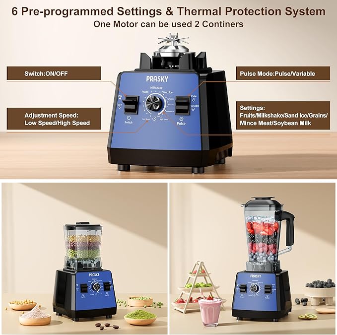 Blenders for Kitchen, Blenders for Smoothies, Blender and Grinder Combo1000W Powerful 25000RPM Professional Blender BPA Free 68oz Countertop Blenders for Baby Food,Ice, Juice, Shakes-Blue