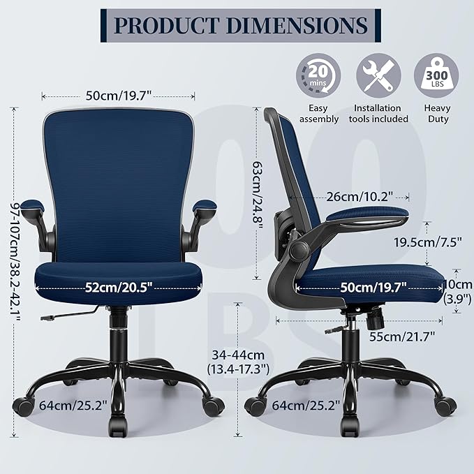 FelixKing Office Chair, Ergonomic Desk Chair with Adjustable Height and Lumbar Support Swivel Desk Computer Chair with Flip up Armrests for Conference Room (Navy)
