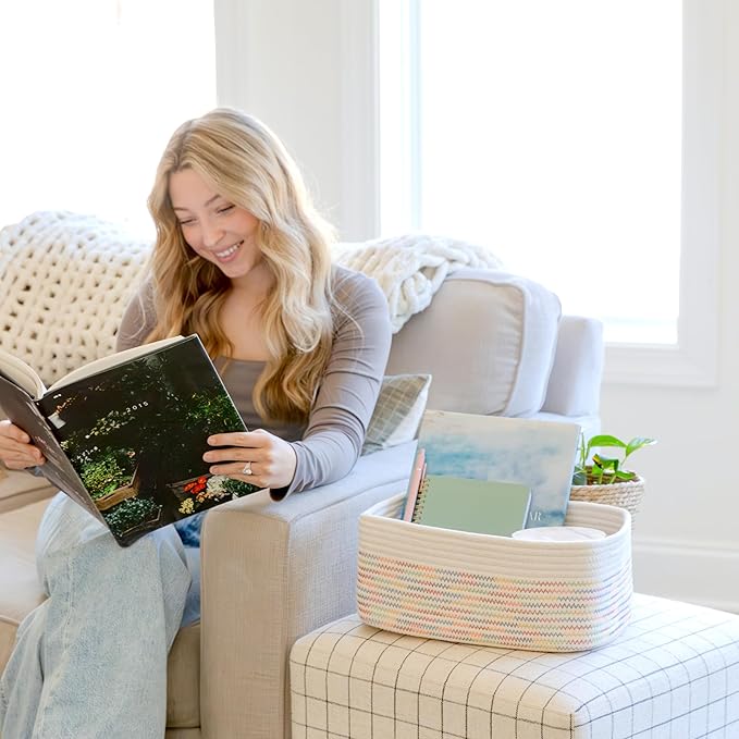 NaturalCozy 13.5”x8.5”x5.5” Rectangle Storage Baskets for Shelves 3 Pack | Cotton Rope Woven Small Baskets for Organizing | Small Storage Bins for Nursery, Bathroom, Closet, Shelf, Decorative