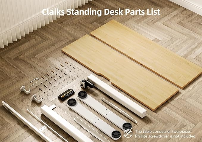 Claiks Bamboo Electric Standing Desk, Adjustable Height Stand up Desk, 48x24 Inches Sit Stand Home Office Desk with Splice Board, White Frame/BambooTop